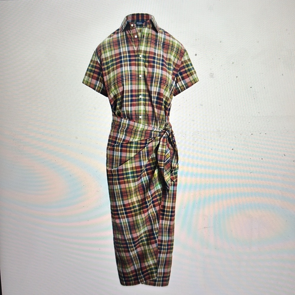 Polo Ralph Lauren Plaid Cotton Faux-Wrap Shirtdress
